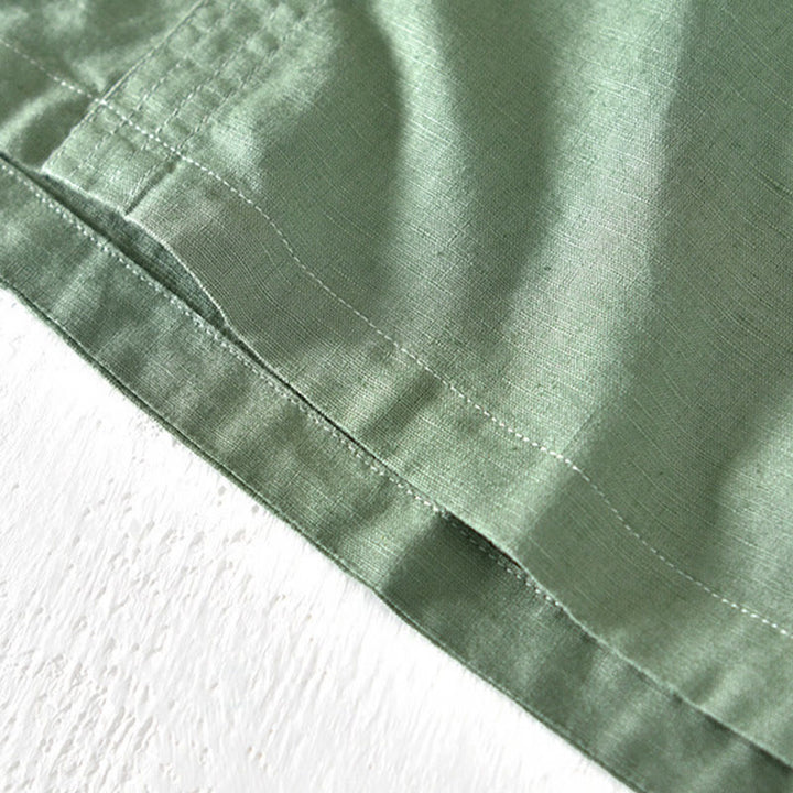 Camisa de verano para hombre de algodón y lino con cuello alto y manga corta, con medio botón, de Buddha Stones - image 5