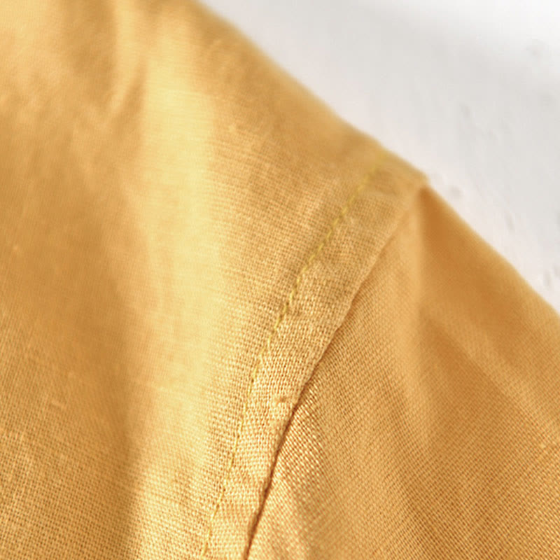 Camisa de verano para hombre de algodón y lino con cuello alto y manga corta, con medio botón, de Buddha Stones - image 15