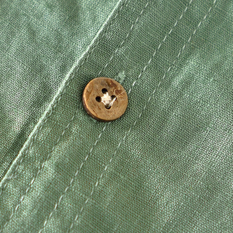 Camisa de verano para hombre de algodón y lino con cuello alto y manga corta, con medio botón, de Buddha Stones - image 3