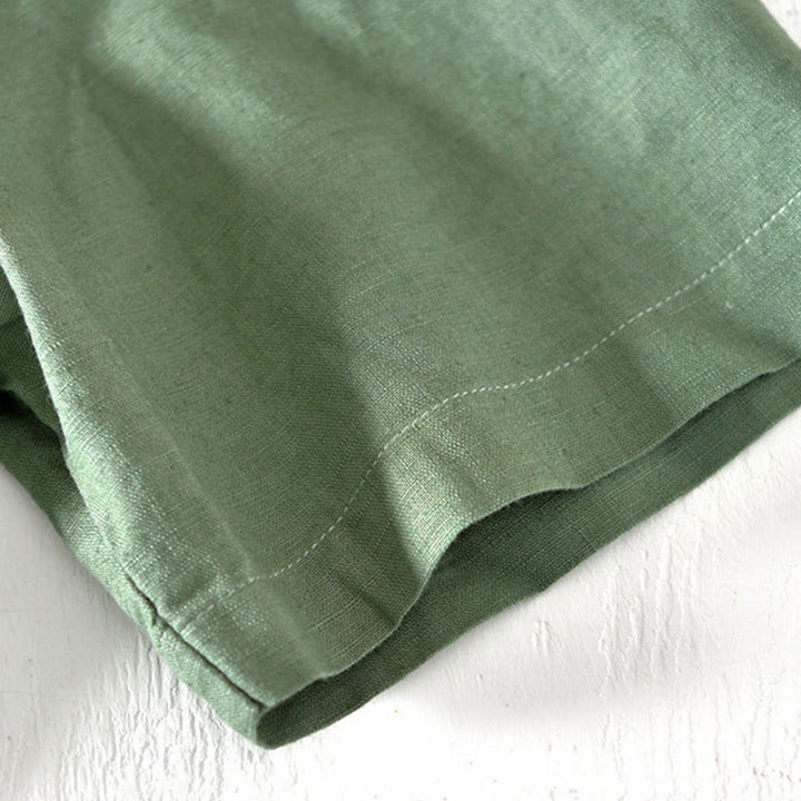 Camisa de verano para hombre de algodón y lino con cuello alto y manga corta, con medio botón, de Buddha Stones - image 4
