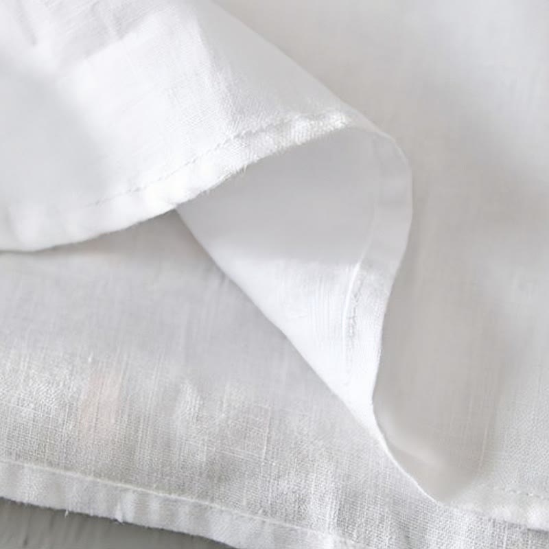 Camisa de lino con cuello alto, media manga y botones para hombre, color liso, Buddha Stones Daily - image 10