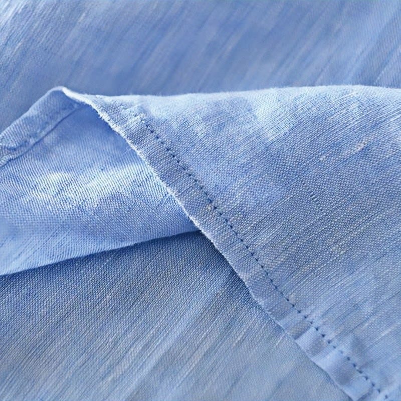Camisa de lino con cuello alto, media manga y botones para hombre, color liso, Buddha Stones Daily - image 18