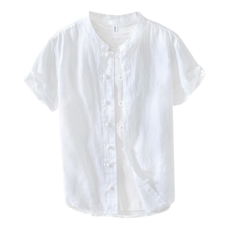 Camisa de lino de manga corta con cuello alto y botones de rana para hombre Buddha Stones Daily - image 13