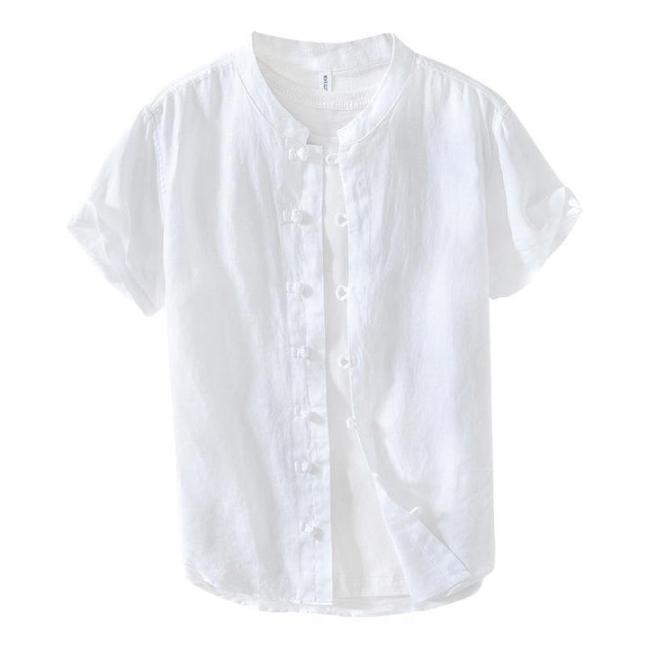 Camisa de lino de manga corta con cuello alto y botones de rana para hombre Buddha Stones Daily - image 13