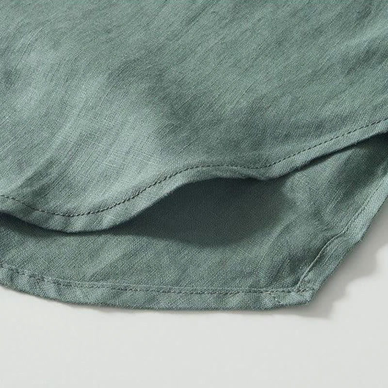 Camisa de lino de manga corta con cuello alto y botones de rana para hombre Buddha Stones Daily - image 22