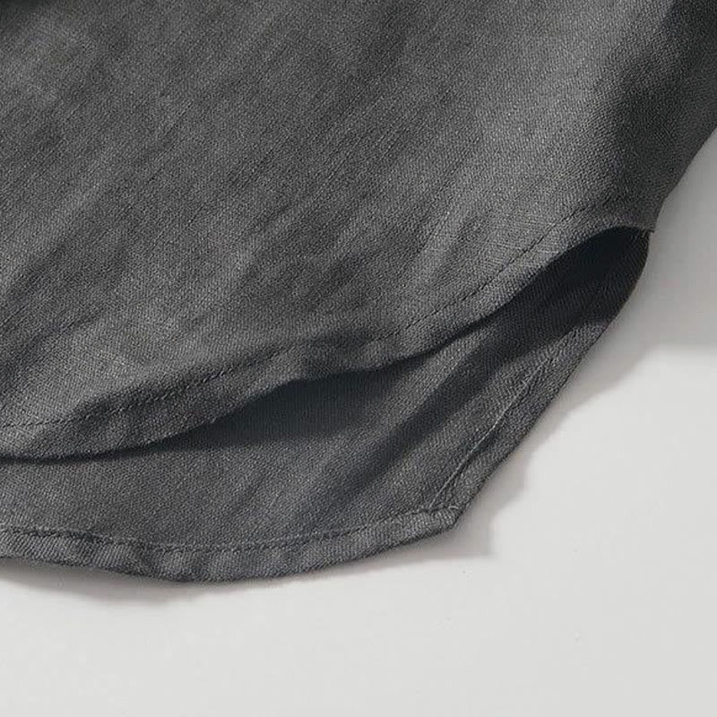 Camisa de lino de manga corta con cuello alto y botones de rana para hombre Buddha Stones Daily - image 5