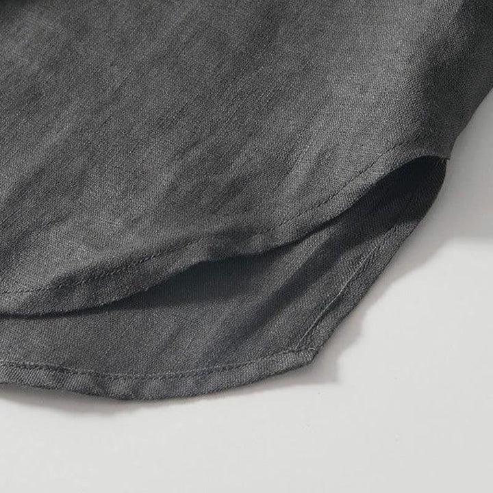 Camisa de lino de manga corta con cuello alto y botones de rana para hombre Buddha Stones Daily - image 5