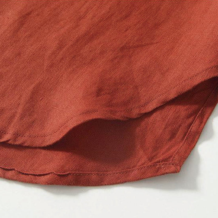 Camisa de lino de manga corta con cuello alto y botones de rana para hombre Buddha Stones Daily - image 27