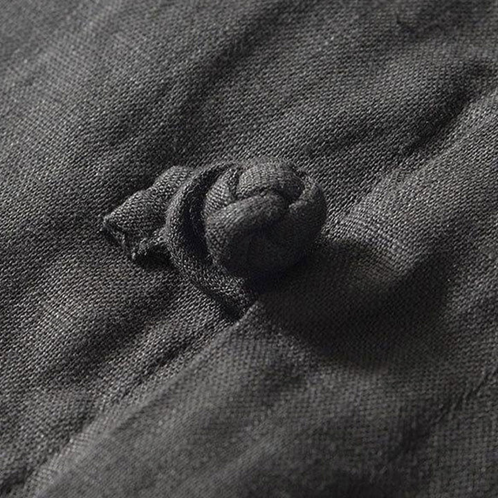 Camisa de lino de manga corta con cuello alto y botones de rana para hombre Buddha Stones Daily - image 3