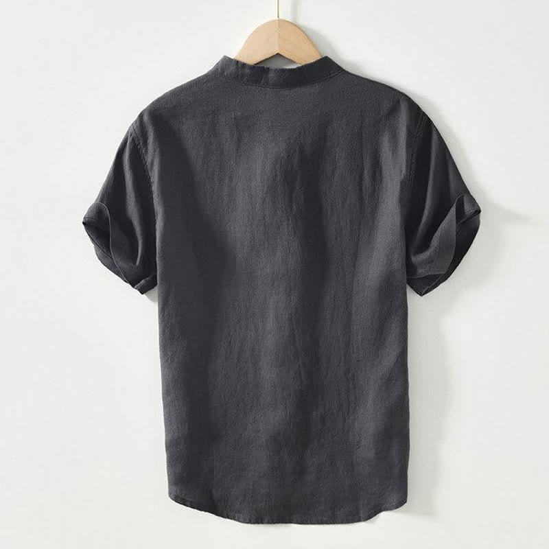 Camisa de lino de manga corta con cuello alto y botones de rana para hombre Buddha Stones Daily - image 2