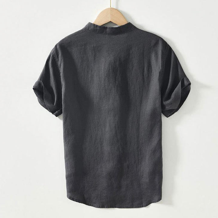 Camisa de lino de manga corta con cuello alto y botones de rana para hombre Buddha Stones Daily - image 2