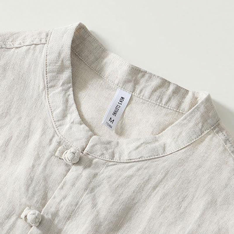 Camisa de lino de manga corta con cuello alto y botones de rana para hombre Buddha Stones Daily - image 15