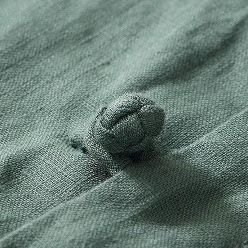 Camisa de lino de manga corta con cuello alto y botones de rana para hombre Buddha Stones Daily - image 20