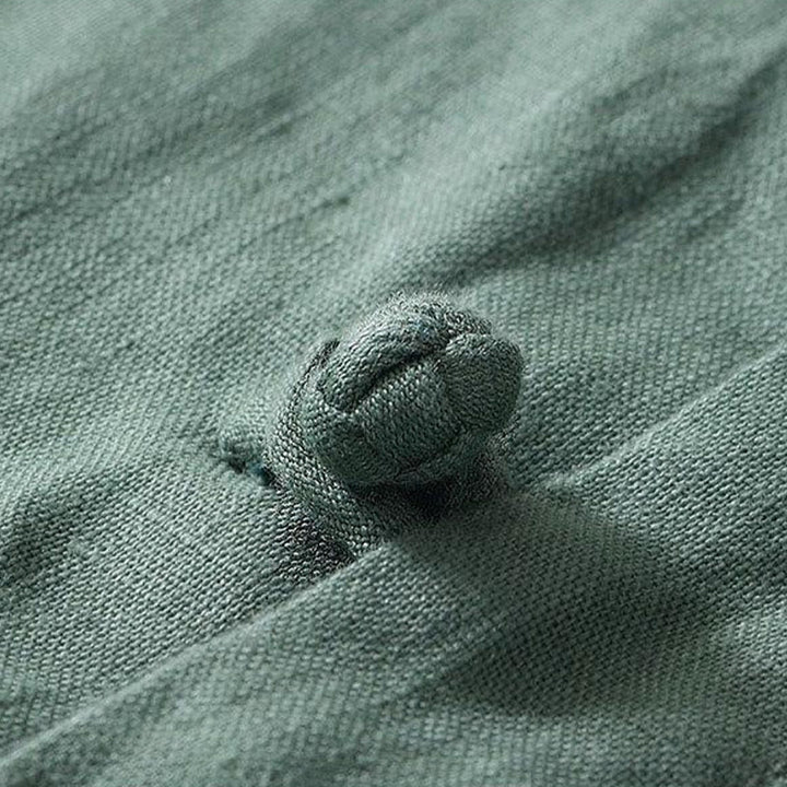 Camisa de lino de manga corta con cuello alto y botones de rana para hombre Buddha Stones Daily - image 20