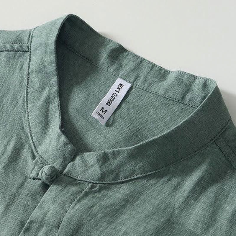 Camisa de lino de manga corta con cuello alto y botones de rana para hombre Buddha Stones Daily - image 20