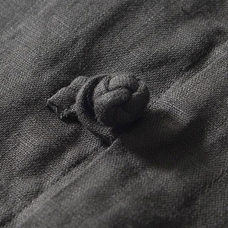 Camisa de lino de manga corta con cuello alto y botones de rana para hombre Buddha Stones Daily - image 4