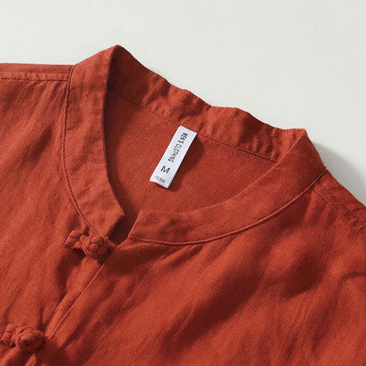 Camisa de lino de manga corta con cuello alto y botones de rana para hombre Buddha Stones Daily - image 25