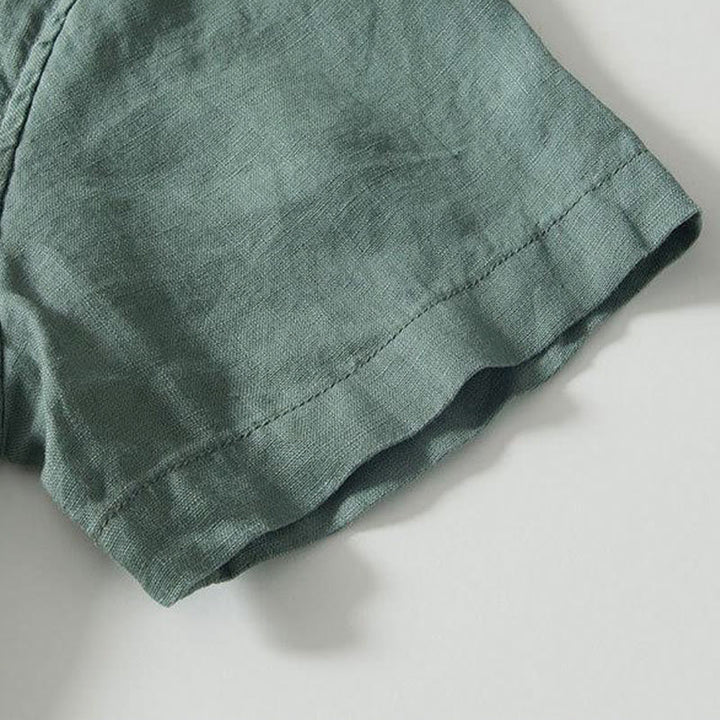 Camisa de lino de manga corta con cuello alto y botones de rana para hombre Buddha Stones Daily - image 23