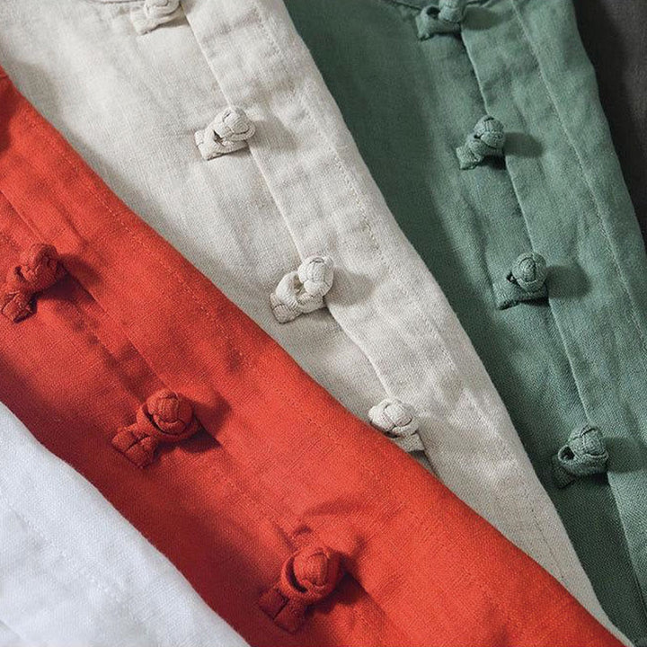 Camisa de lino de manga corta con cuello alto y botones de rana para hombre Buddha Stones Daily - image 28