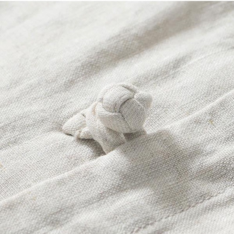 Camisa de lino de manga corta con cuello alto y botones de rana para hombre Buddha Stones Daily - image 15