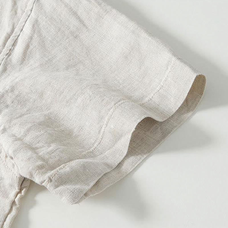 Camisa de lino de manga corta con cuello alto y botones de rana para hombre Buddha Stones Daily - image 16