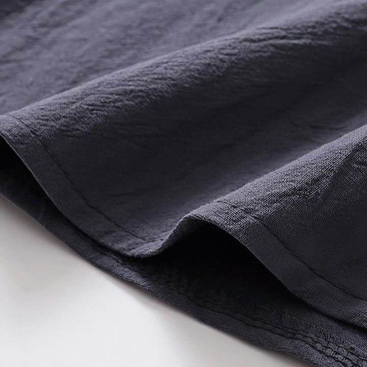 Conjunto de 2 piezas de ropa de meditación para hombre con diseño simple de Buddha Stones, camisa china con botones de rana, cordón ajustable y pantalones anchos con bolsillos. - image 13