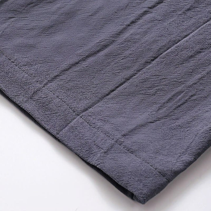 Conjunto de 2 piezas de ropa de meditación para hombre con diseño simple de Buddha Stones, camisa china con botones de rana, cordón ajustable y pantalones anchos con bolsillos. - image 14
