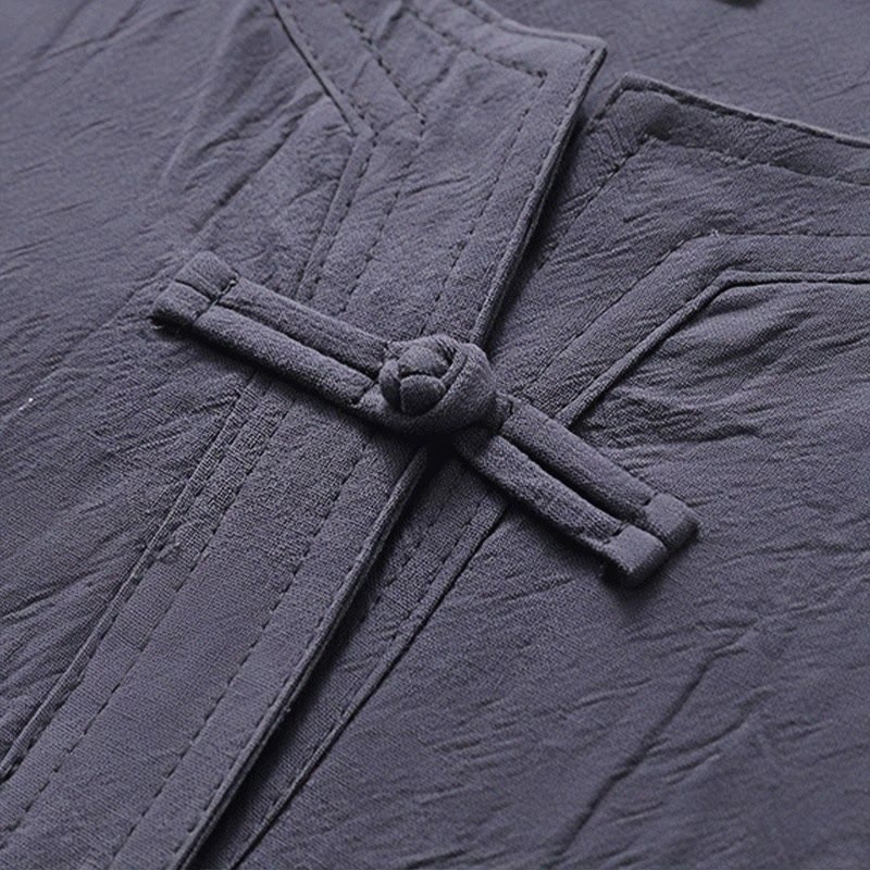 Conjunto de 2 piezas de ropa de meditación para hombre con diseño simple de Buddha Stones, camisa china con botones de rana, cordón ajustable y pantalones anchos con bolsillos. - image 10