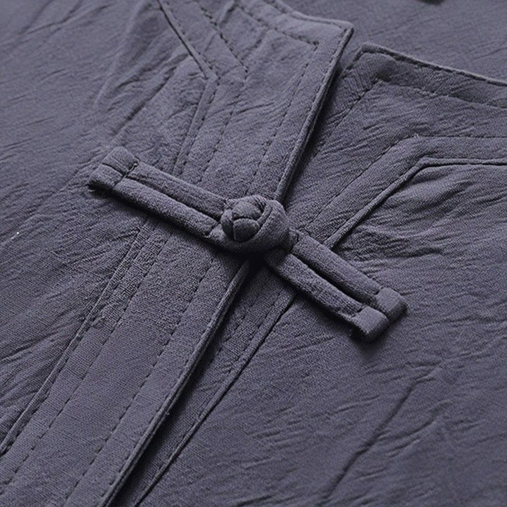 Conjunto de 2 piezas de ropa de meditación para hombre con diseño simple de Buddha Stones, camisa china con botones de rana, cordón ajustable y pantalones anchos con bolsillos. - image 10