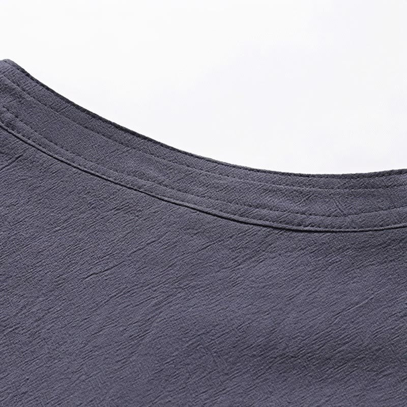 Conjunto de 2 piezas de ropa de meditación para hombre con diseño simple de Buddha Stones, camisa china con botones de rana, cordón ajustable y pantalones anchos con bolsillos. - image 11
