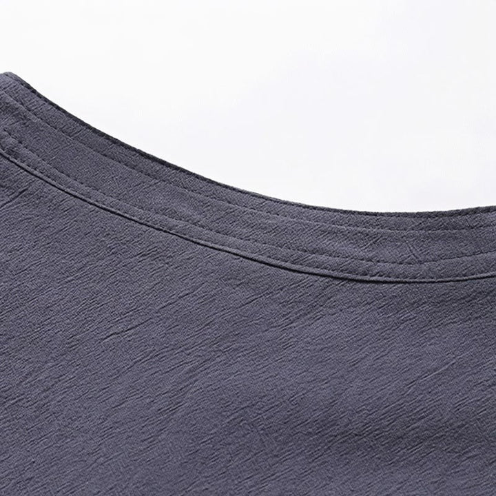 Conjunto de 2 piezas de ropa de meditación para hombre con diseño simple de Buddha Stones, camisa china con botones de rana, cordón ajustable y pantalones anchos con bolsillos. - image 11