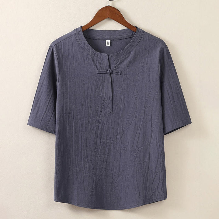 Conjunto de 2 piezas de ropa de meditación para hombre con diseño simple de Buddha Stones, camisa china con botones de rana, cordón ajustable y pantalones anchos con bolsillos. - image 8