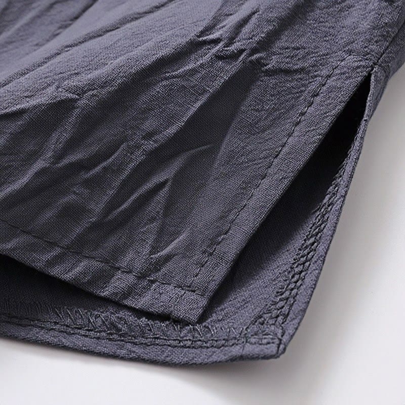 Conjunto de 2 piezas de ropa de meditación para hombre con diseño simple de Buddha Stones, camisa china con botones de rana, cordón ajustable y pantalones anchos con bolsillos. - image 15