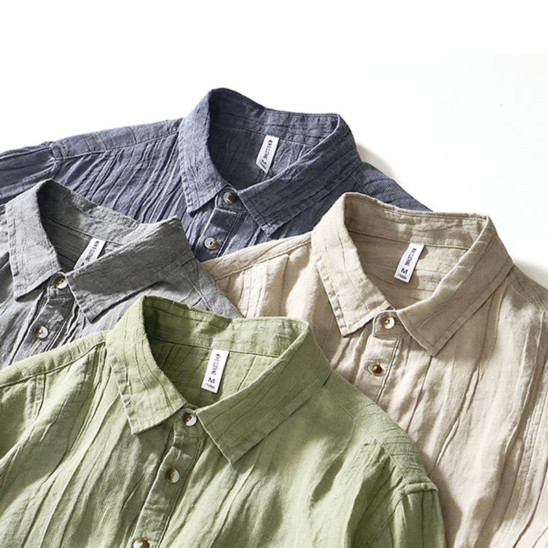 Camisa casual de lino y ramio con solapa lisa y medio botón para hombre con estampado de Buddha Stones