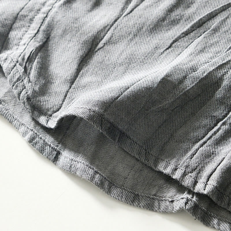 Camisa casual de lino y ramio con solapa lisa y medio botón para hombre con estampado de Buddha Stones