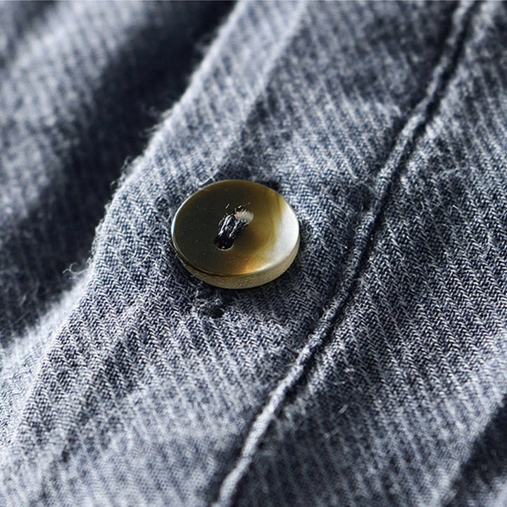 Camisa casual de lino y ramio con solapa lisa y medio botón para hombre con estampado de Buddha Stones