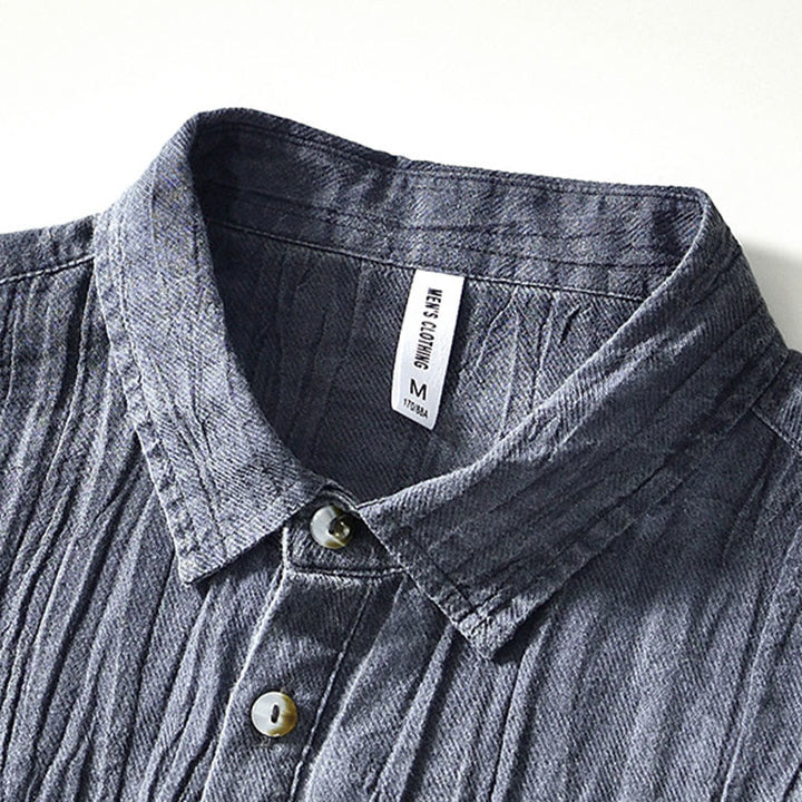 Camisa casual de lino y ramio con solapa lisa y medio botón para hombre con estampado de Buddha Stones