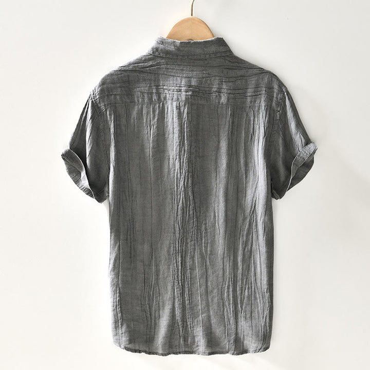Camisa casual de lino y ramio con solapa lisa y medio botón para hombre con estampado de Buddha Stones - image 8