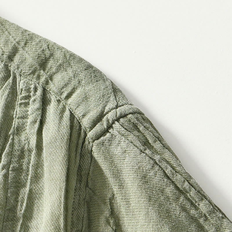 Camisa casual de lino y ramio con solapa lisa y medio botón para hombre con estampado de Buddha Stones