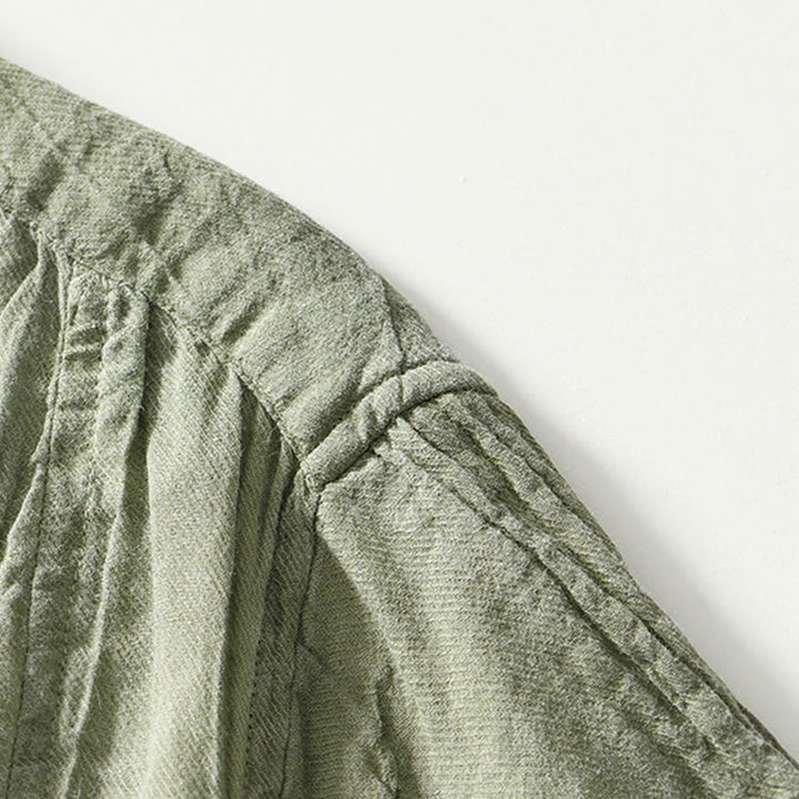 Camisa casual de lino y ramio con solapa lisa y medio botón para hombre con estampado de Buddha Stones