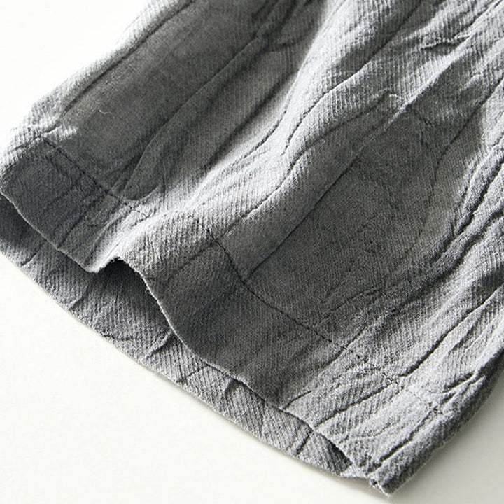 Camisa casual de lino y ramio con solapa lisa y medio botón para hombre con estampado de Buddha Stones
