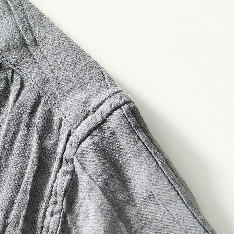 Camisa casual de lino y ramio con solapa lisa y medio botón para hombre con estampado de Buddha Stones