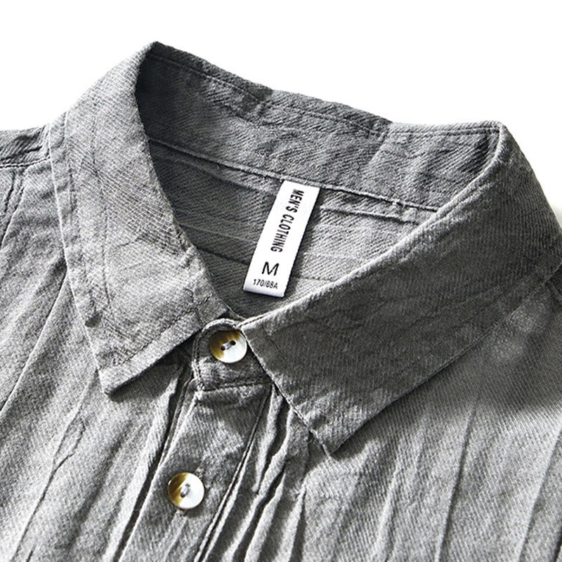 Camisa casual de lino y ramio con solapa lisa y medio botón para hombre con estampado de Buddha Stones