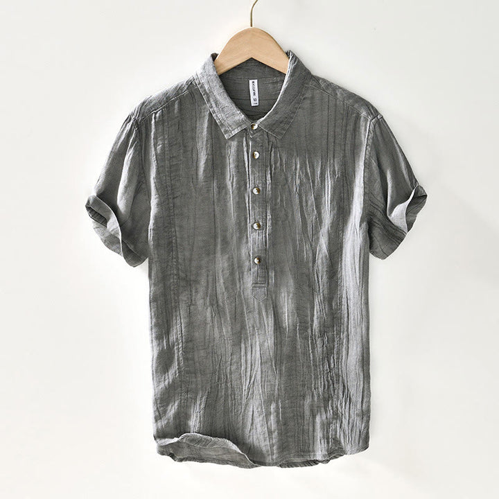 Camisa casual de lino y ramio con solapa lisa y medio botón para hombre con estampado de Buddha Stones