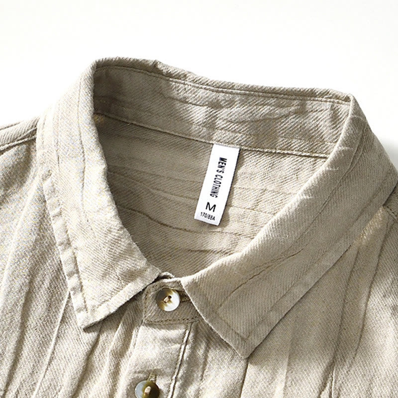 Camisa casual de lino y ramio con solapa lisa y medio botón para hombre con estampado de Buddha Stones