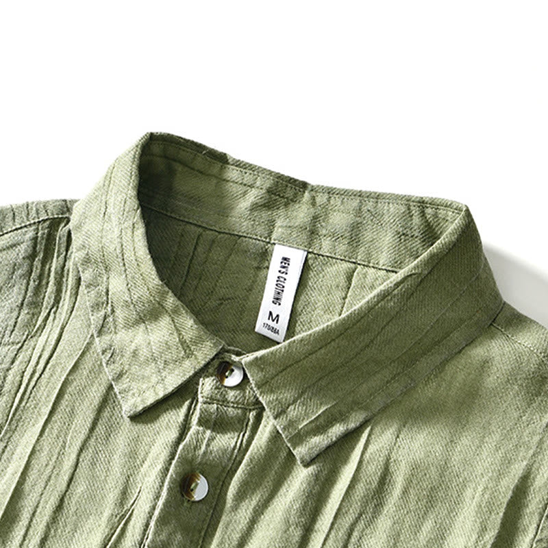 Camisa casual de lino y ramio con solapa lisa y medio botón para hombre con estampado de Buddha Stones