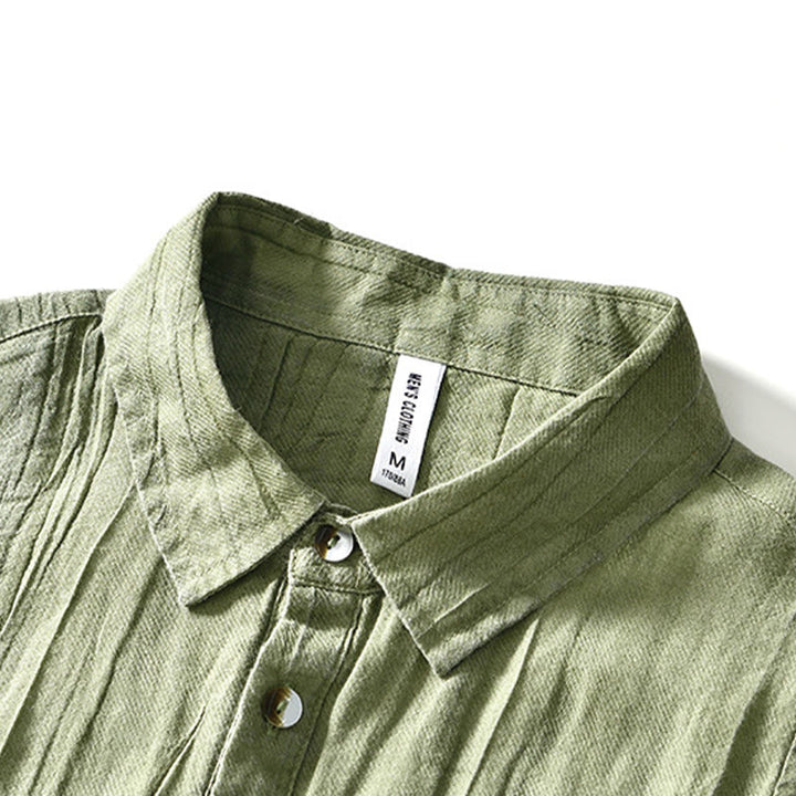 Camisa casual de lino y ramio con solapa lisa y medio botón para hombre con estampado de Buddha Stones