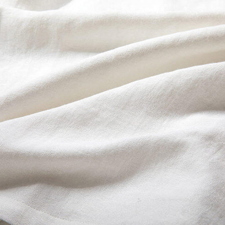 Camisa de lino con mangas tres cuartos y botones de rana blanca para hombre con Buddha Stones