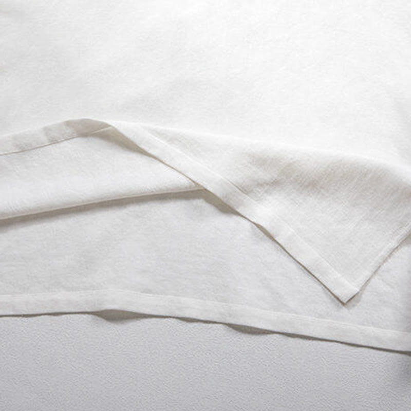 Camisa de lino con mangas tres cuartos y botones de rana blanca para hombre con Buddha Stones