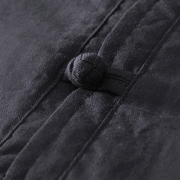 Camisa de hombre de algodón y lino con cuello redondo, suave, lisa y con botones de rana , de Buddha Stones